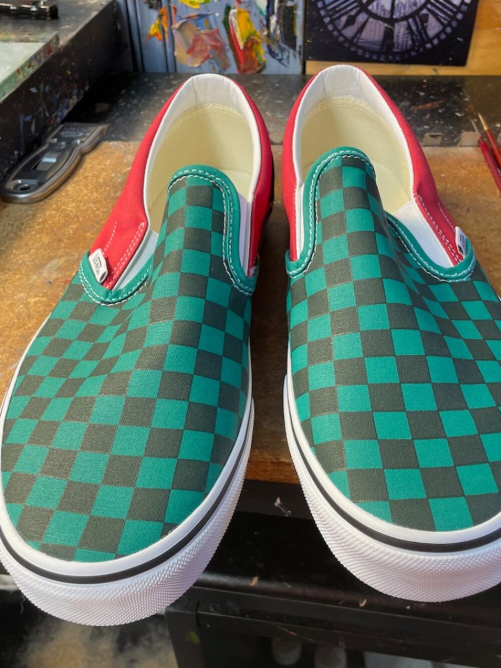 Vans Classic Slip On Checkerboard Green Red Sz US 12 Men New VN000EACGNR Rare